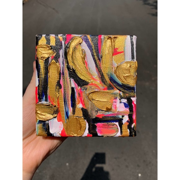 Gold Mini Painting | Gold Miniature Original Painting | Mini Canvas Painting - Picture 7 of 7